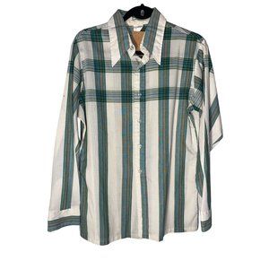 Vintage 1970s Green Plaid Button Up Wide Lapel Shirt